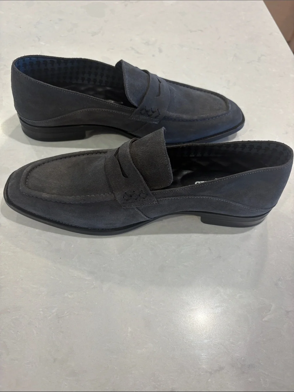 Karl Lagerfeld Men's Suede Penny Loafers in Charcoal Black